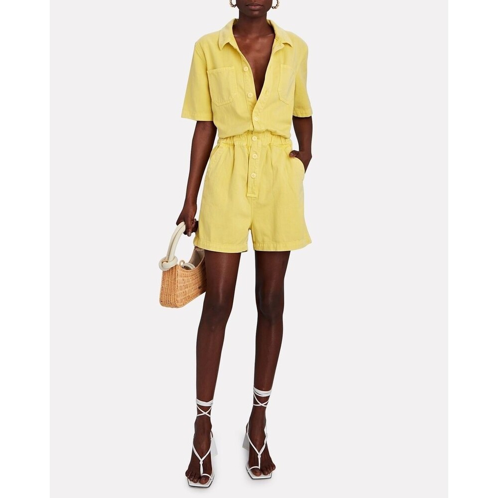 MOTHER The Springy Romper Primrose Yellow Denim One Piece Womens Large